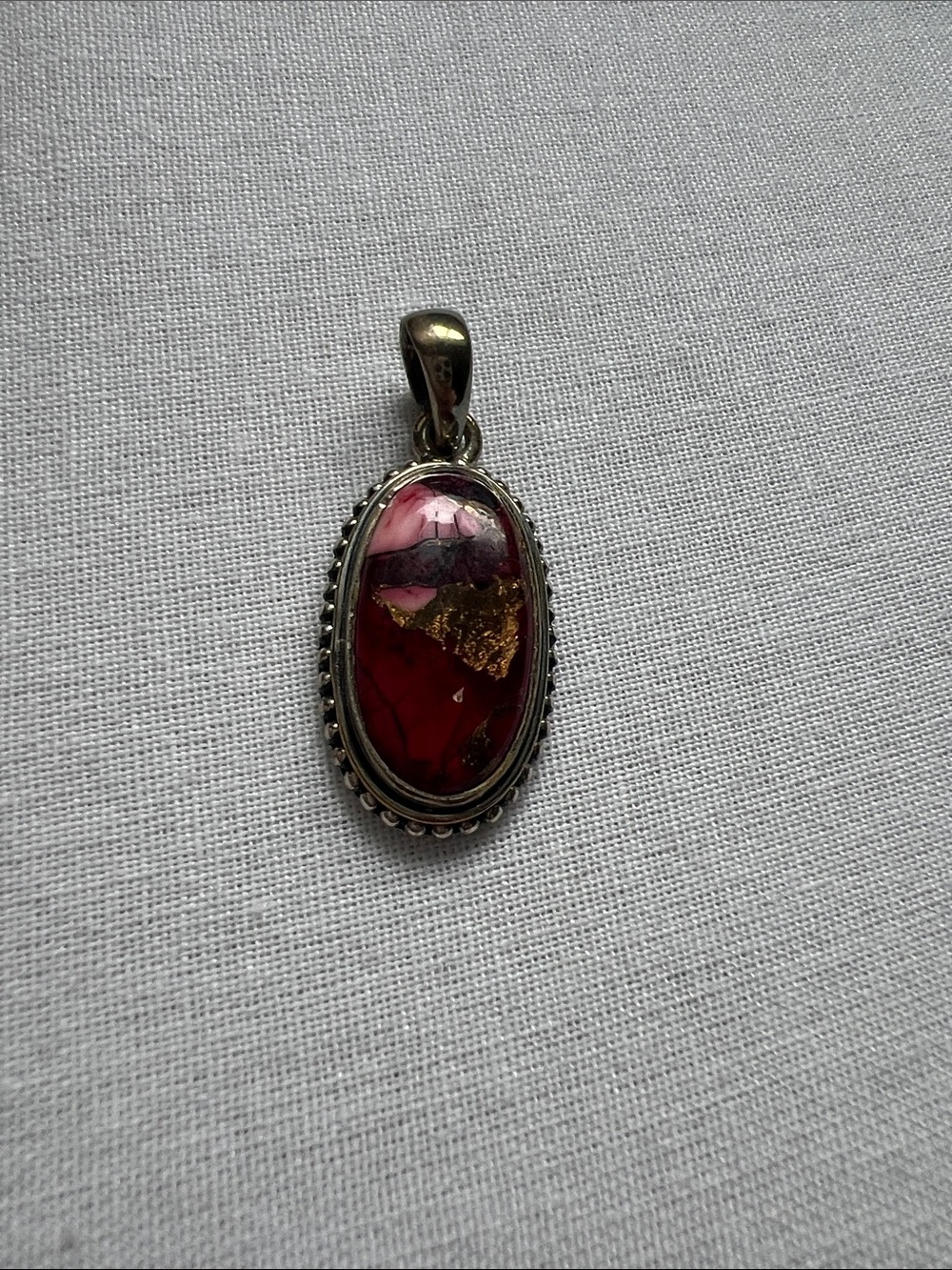 Red Dahlia Rose  .925 Sterling Silver Oval Pendant